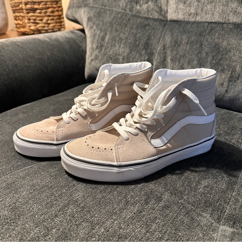 Vans High-Top Sneakers in Tan and White